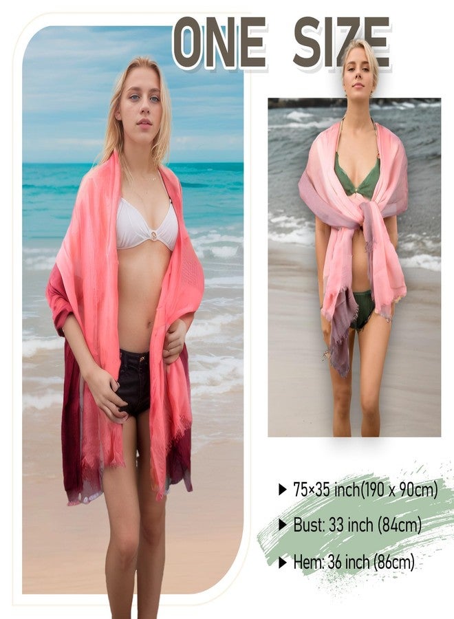 Iristide Two-tone Linen Scarf for Women Lightweight Summer Wrap Cotton Shawl Beach Travel Pashmina Gauze 75"×35",Light Purple/Dark Purple - Image 5